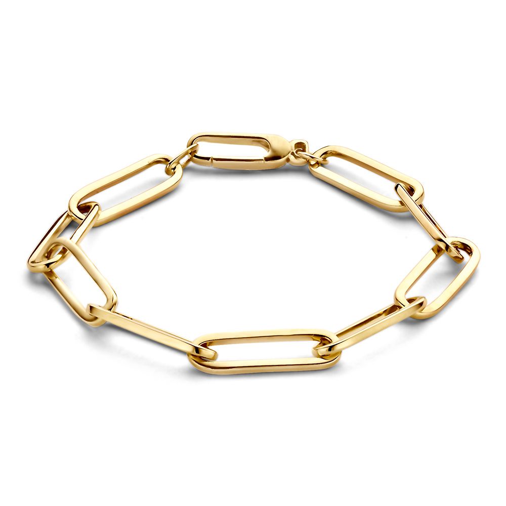 Geelgouden armband met paperclip schakel.
