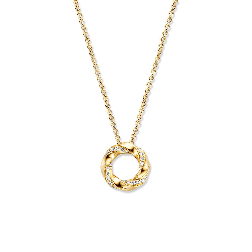 Geelgouden collier met fijne diamanten in de hanger.
