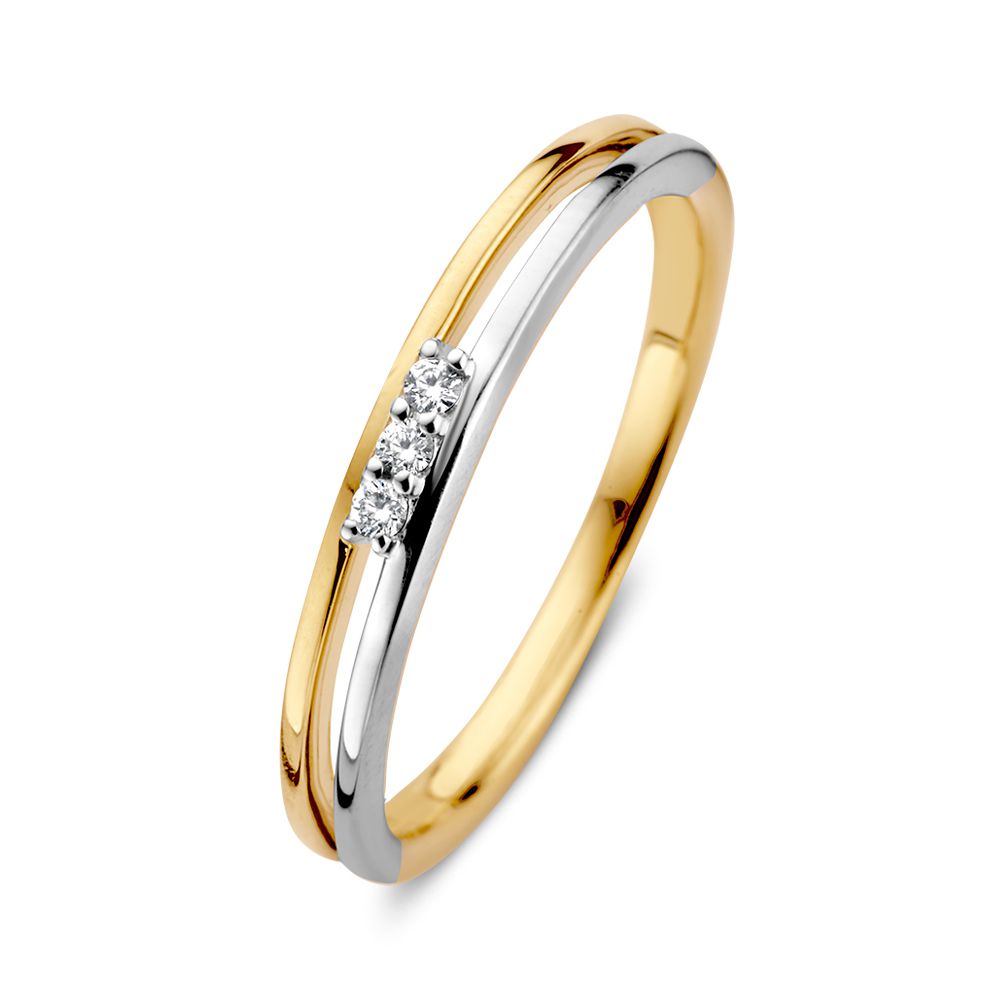 Strakke bicolor gouden ring met diamant.
