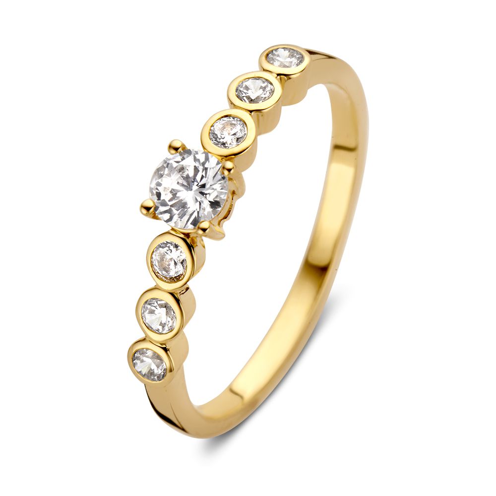Geelgouden ring met zirkonia's.
