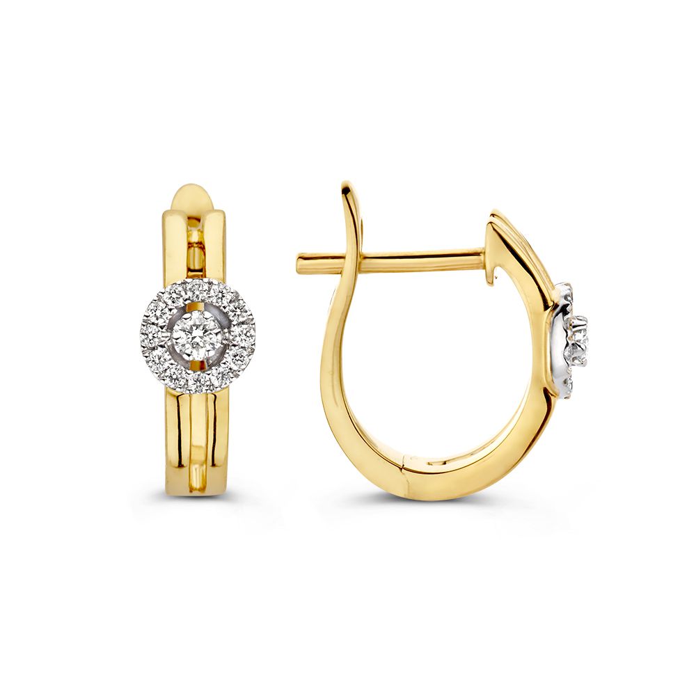 Bicolor gouden oorringen met prachtige diamanten inentourage zetting.
