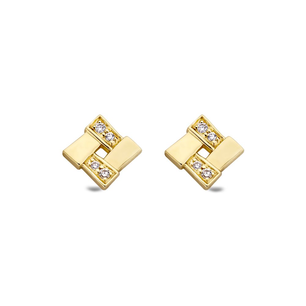 Geelgouden oorstekers met diamant.
