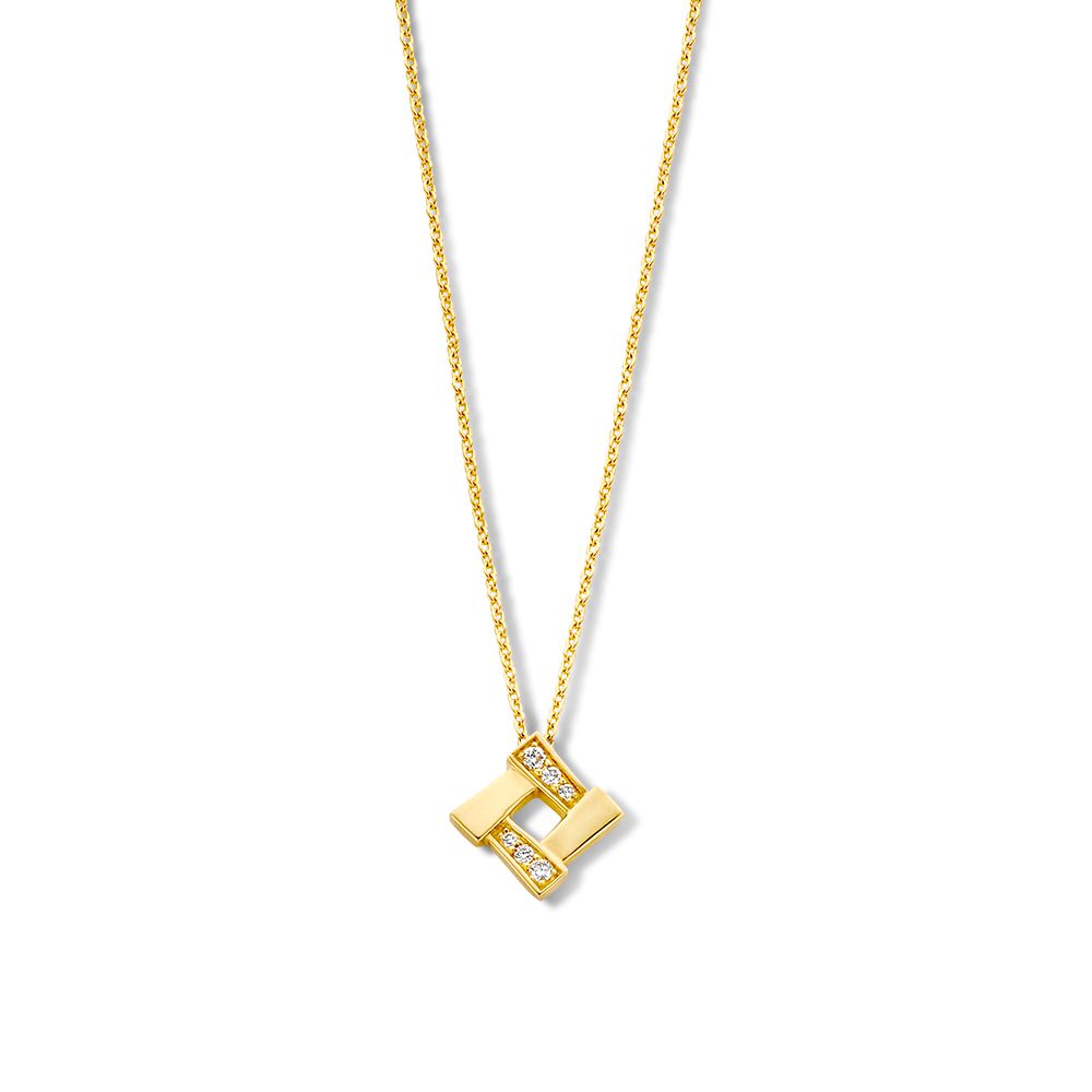 Geelgouden collier met diamanten hanger.
