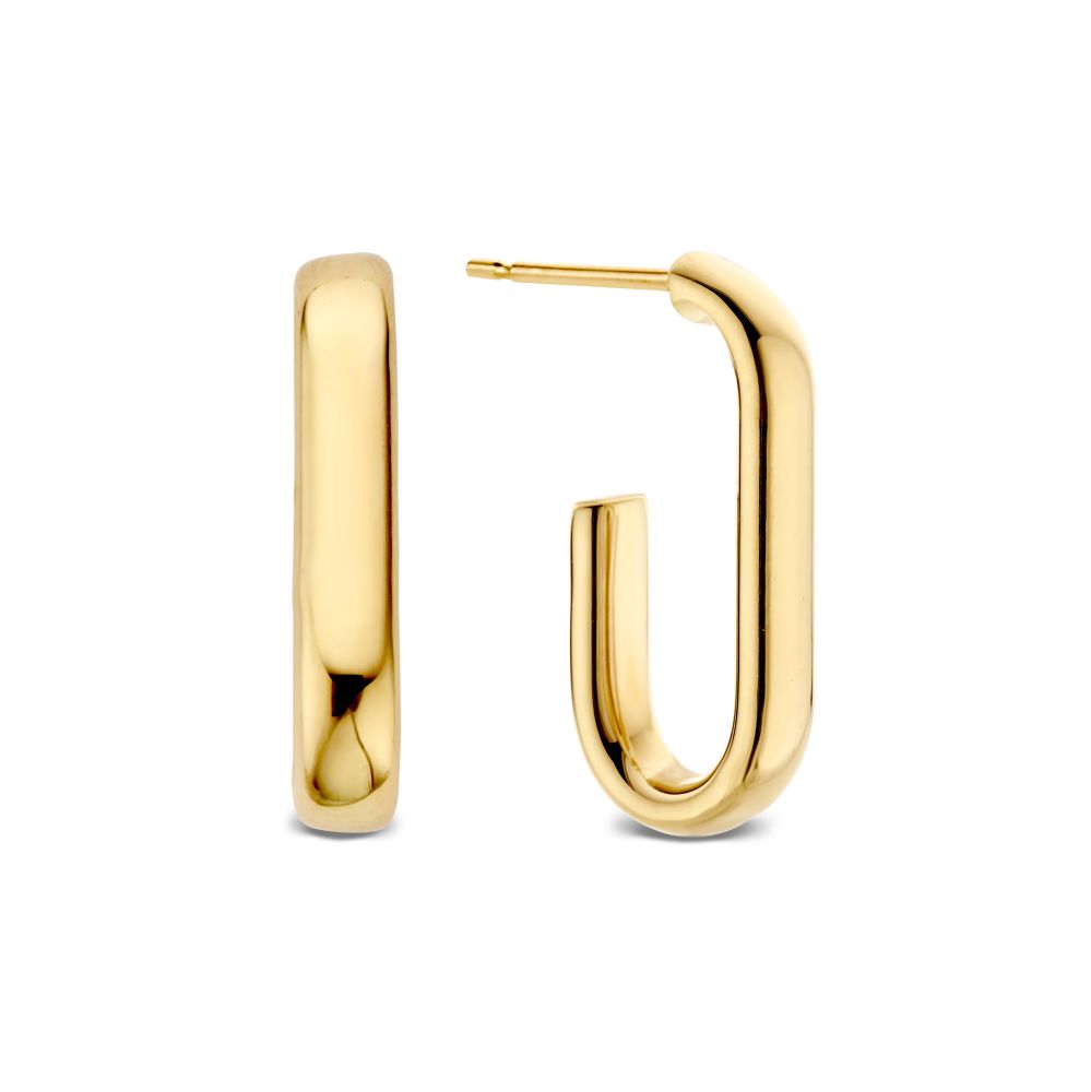 Geelgouden oorringen met opvallend ovaal design.

