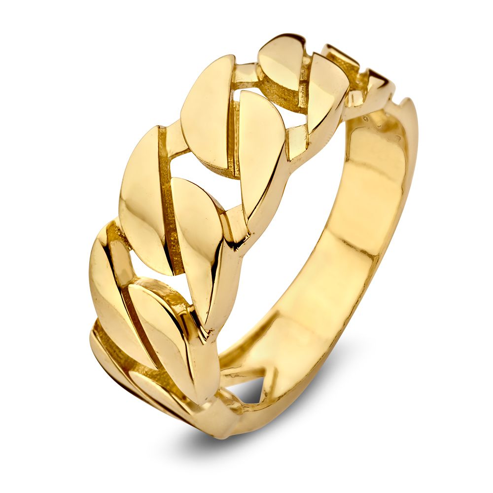 Geelgouden ring met gourmetschakel.
