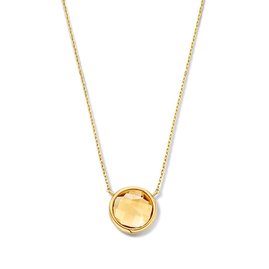 Geelgouden collier met een gefacetteerde citrienals hanger.
