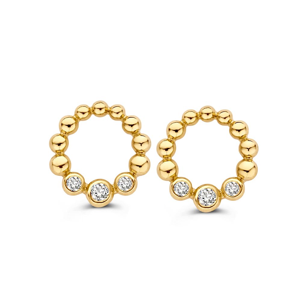 Geelgouden ketting met speelse hanger met zirkonia.

