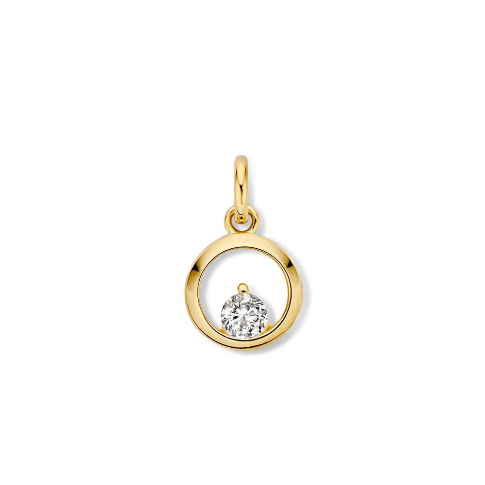 Fijne geelgouden hanger met een zirkonia in open zetting.
