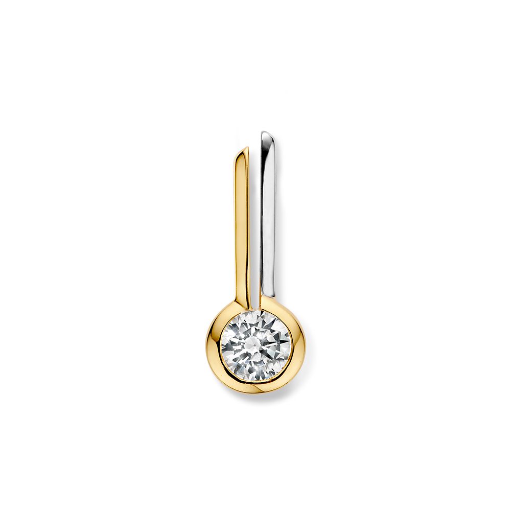 Bicoolor gouden hanger met zirkonia.
