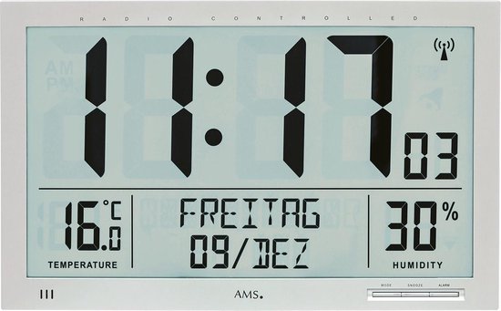 radiogestuurde wandklok met nederlandstalige dag 