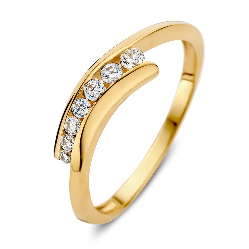 Geelgouden slagring met zirkonia's.
