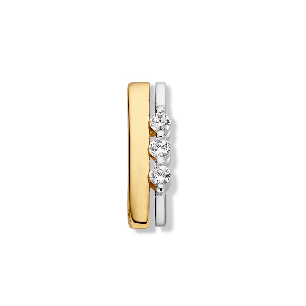 Bicolor wit- en geelgouden hanger met drie zirkonia's.
