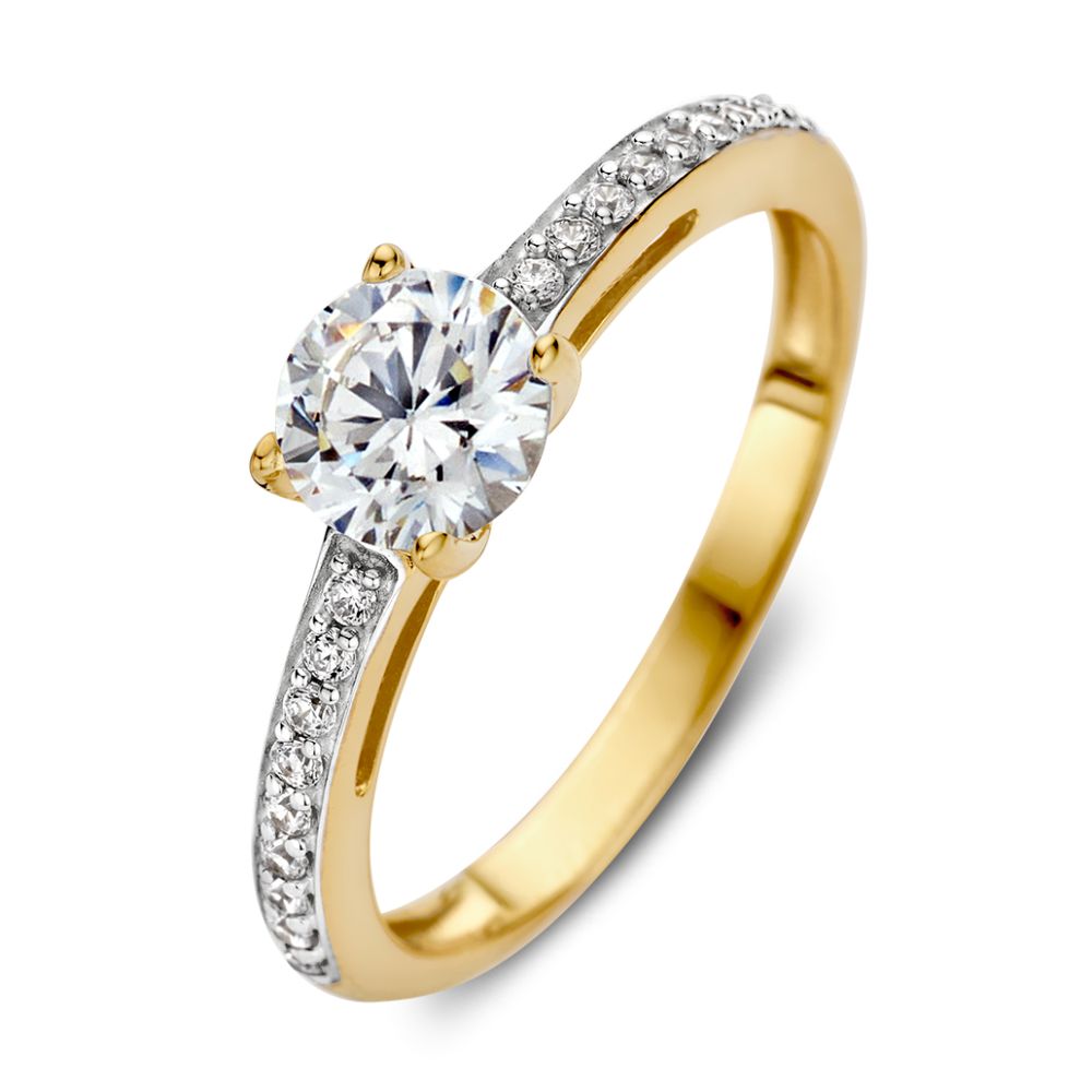 Geelgouden ring met zirkonia's.
