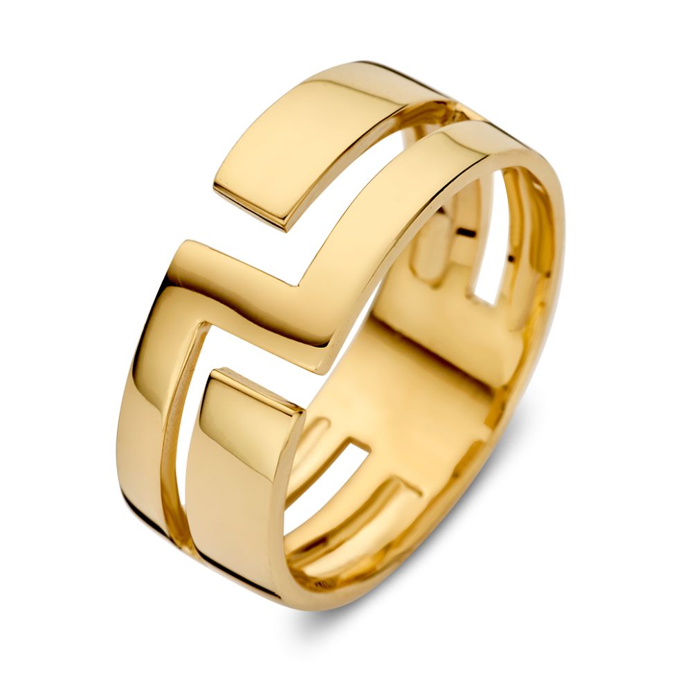 Geelgouden ring met strak en open design.
