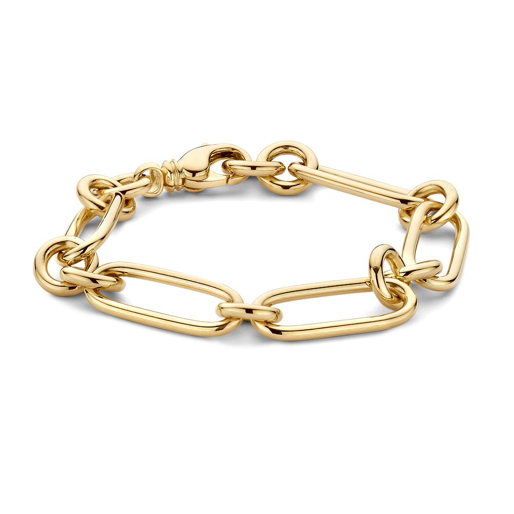 Luxe gouden schakelarmband met grove schakels, een echte eyecatcher!
