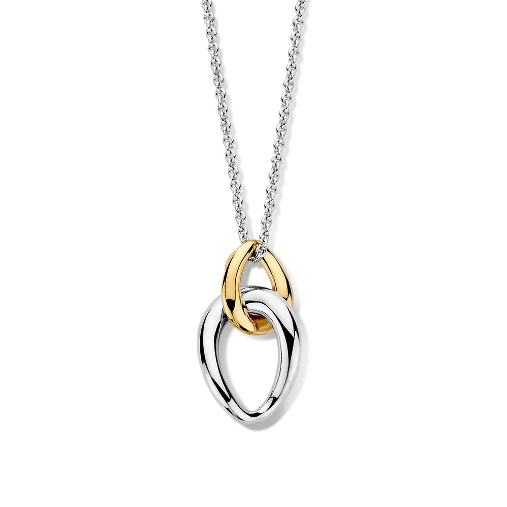 Zilver met 14kt gouden schakelhanger aan een soepel, zilveren ankercollier gemaakt.
