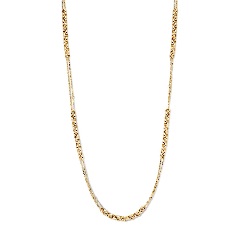 Geelgouden collier met afwisselend een anker- en jasseronschakel voor een speels effect.
