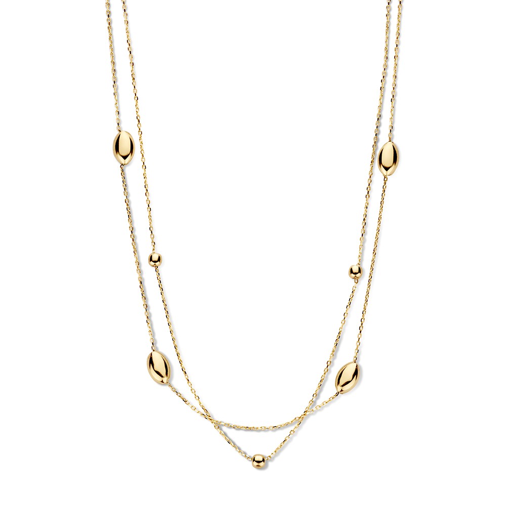 Geelgouden collier met gouden elementen.
