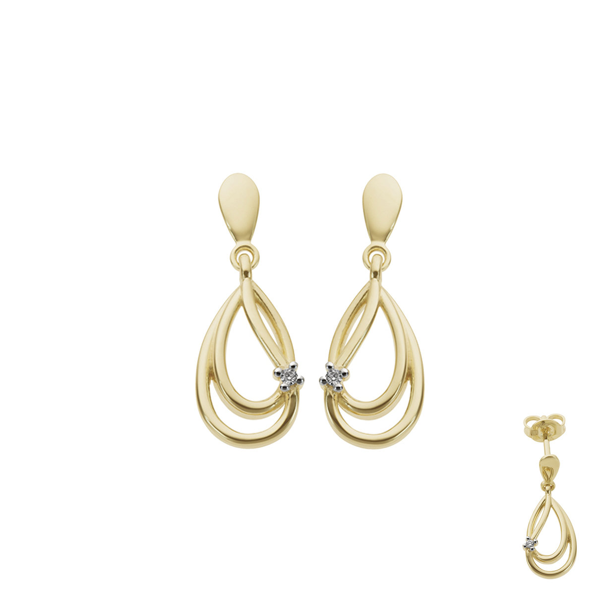oorhangers geelgoud 18Kt met echte diamanten 0,10Ct