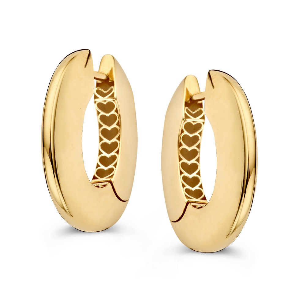 Opvallende geelgouden oorbellen in een plat, ovaal design. Echte eyecatchers in het oor!
