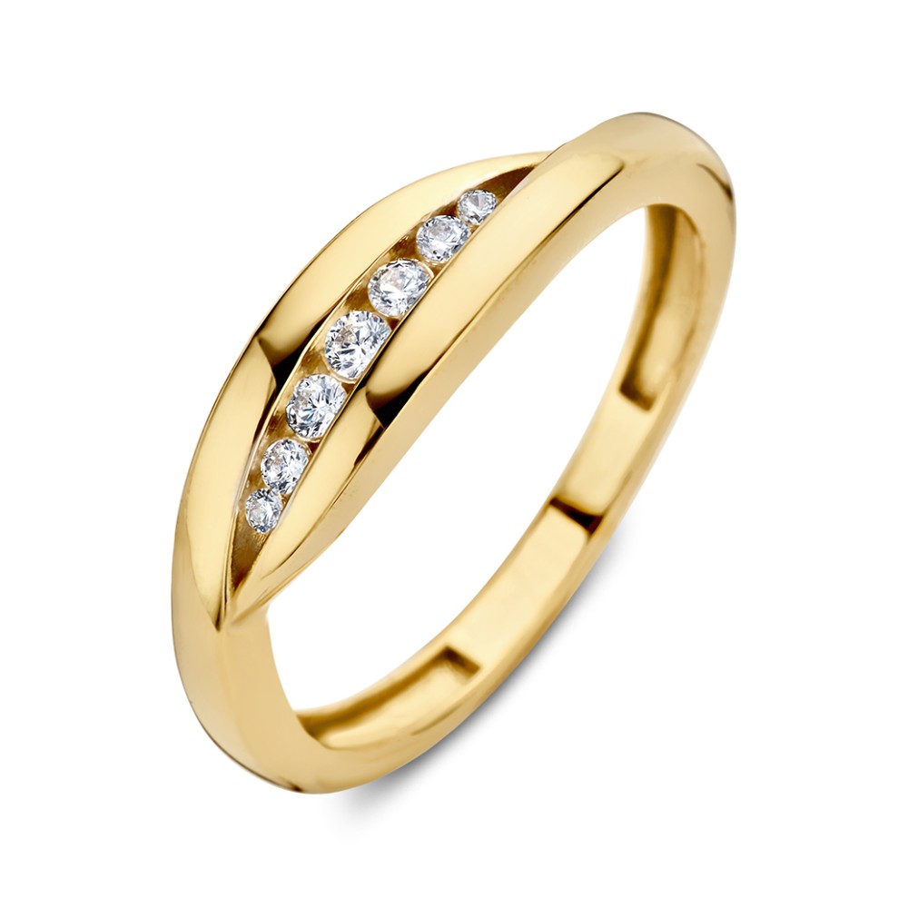 Geelgouden slagring met zirkonia's.
