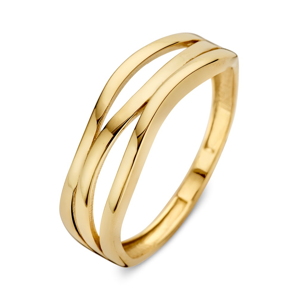 Geelgouden crossover ring.
