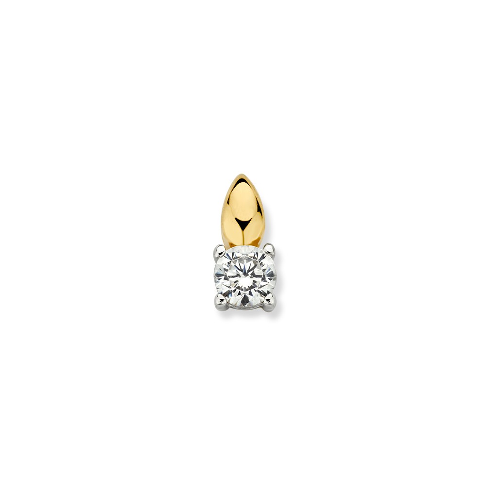 Bicolor wit- en geelgouden solitair hanger met zirkonia.
