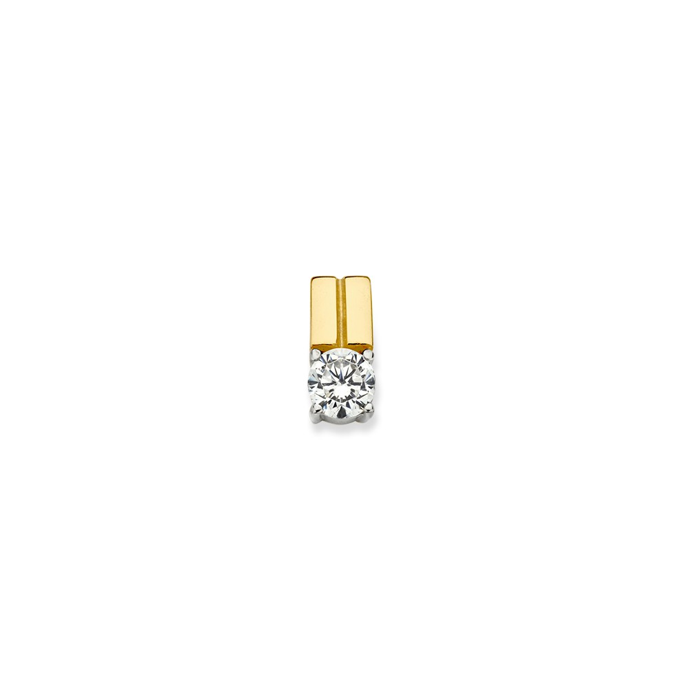 Bicolor gouden solitair hanger met zirkonia.
