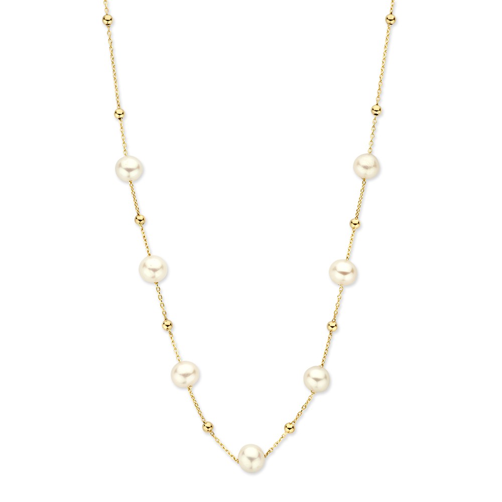 Geelgouden collier met parels.
