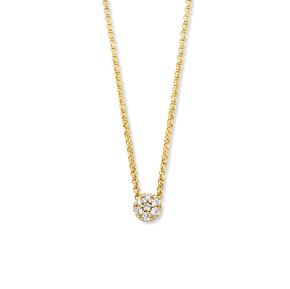 Geelgouden collier met fijn elementje gezet met diamanten.
