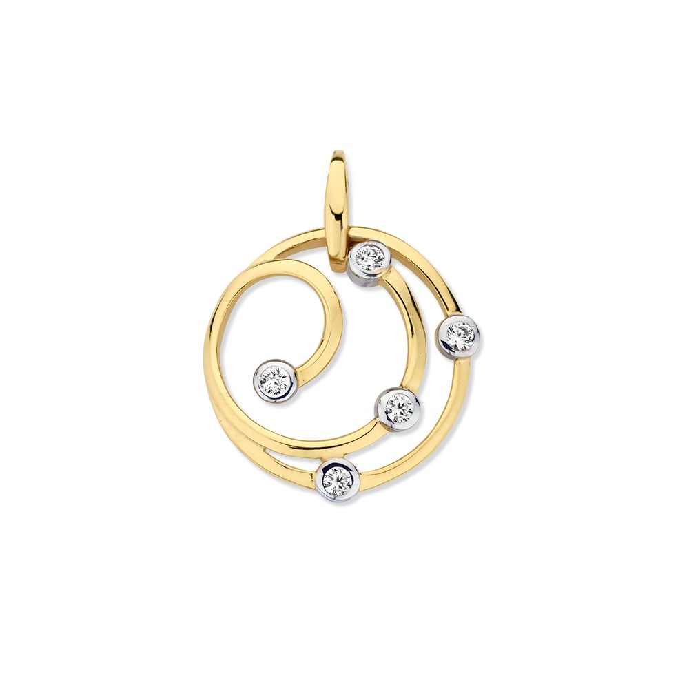 Geelgouden hanger met zirkonia's.
