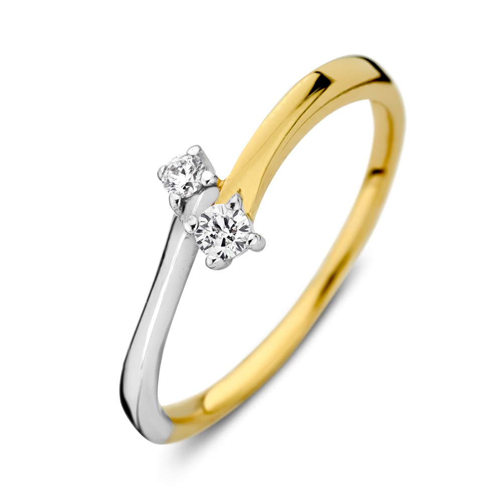 Bicolor wit- en geelgouden slagring met zirkonia's.
