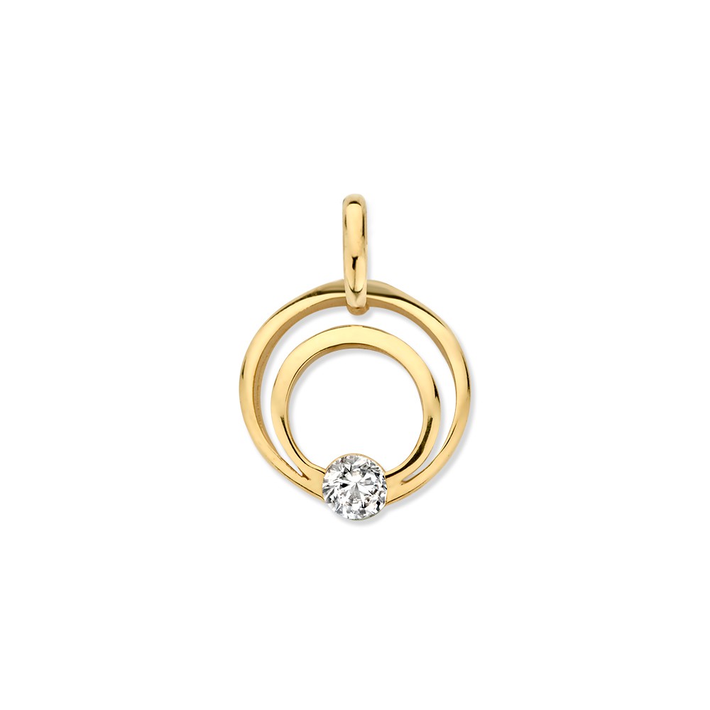 Geelgouden hanger met zirkonia.
