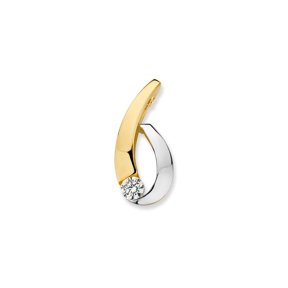 Bicolor wit- en geelgouden hanger met zirkonia.
