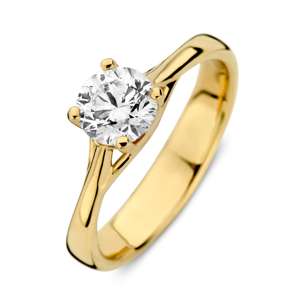 Geelgouden solitair met een 1.00 crt. Lab Grown diamant.
