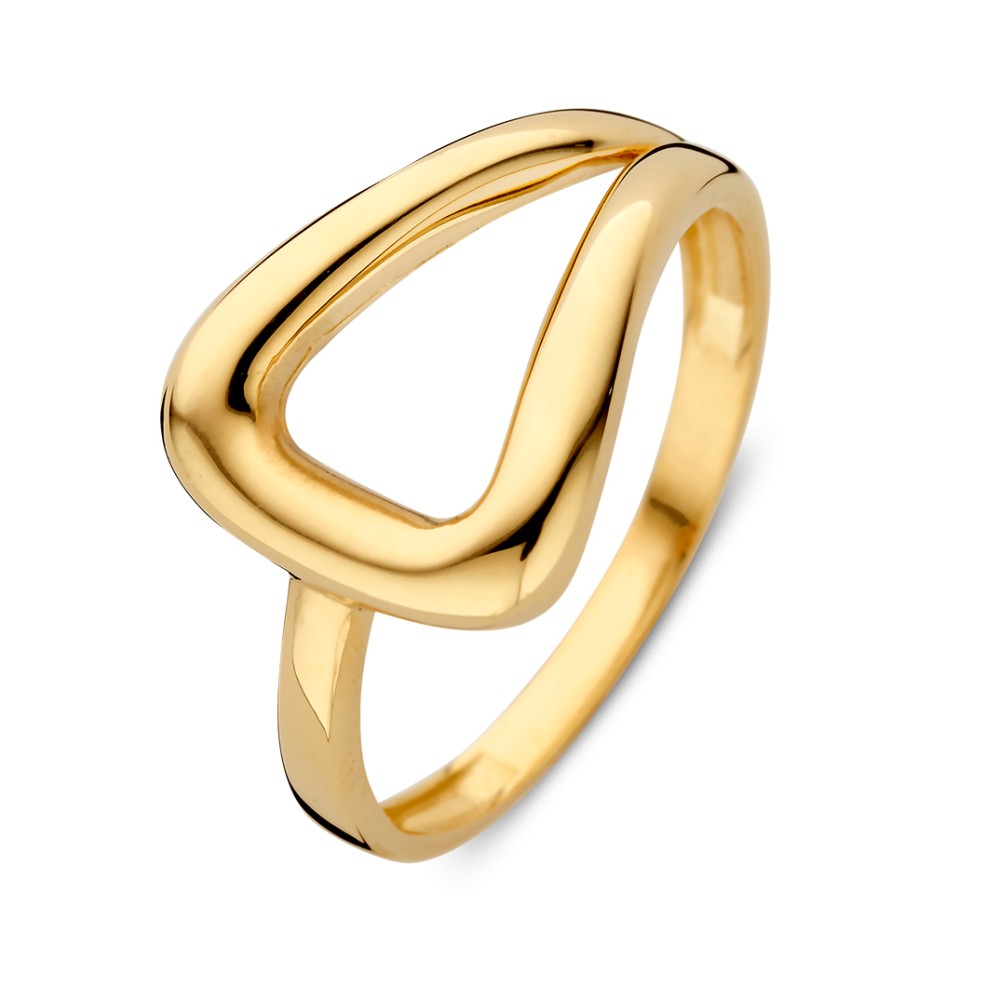 Geelgouden ring met assymetrisch design.
