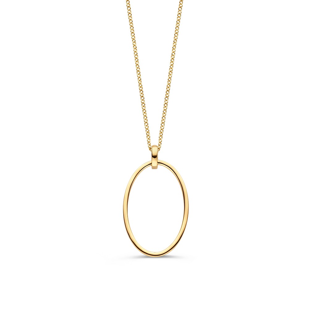 Gouden collier met open hanger in ovale vorm.
