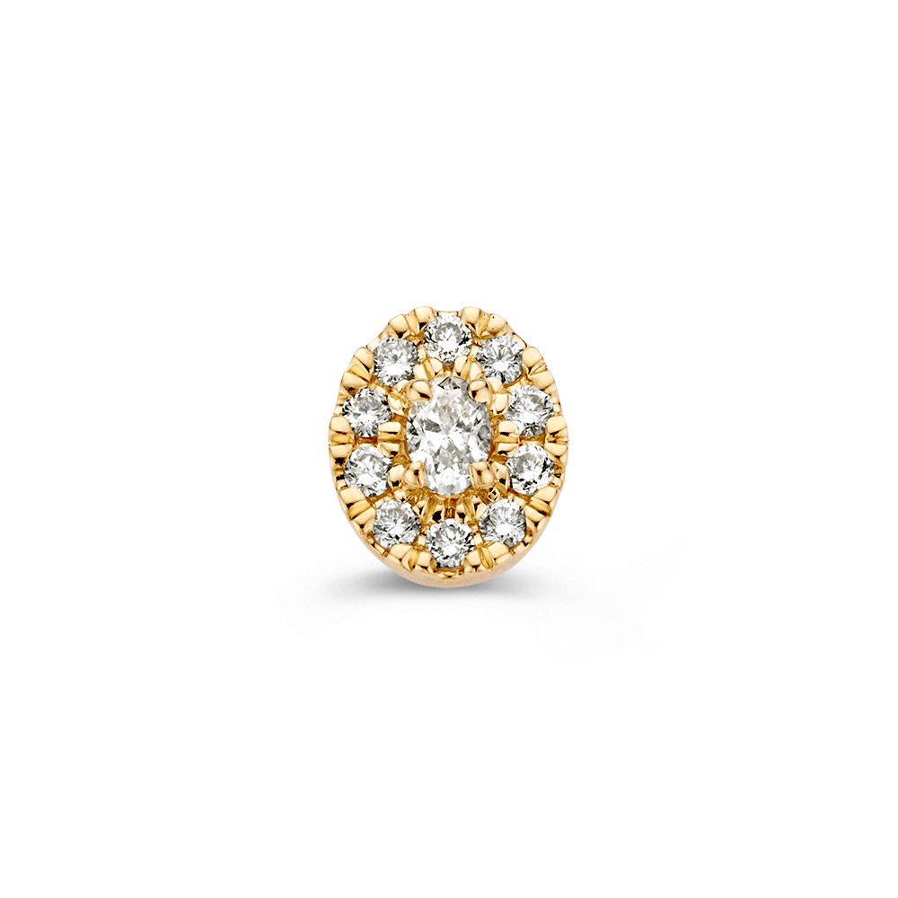 Schitterende geelgouden entourage hanger met een ovale diamant als eyecatcher!

