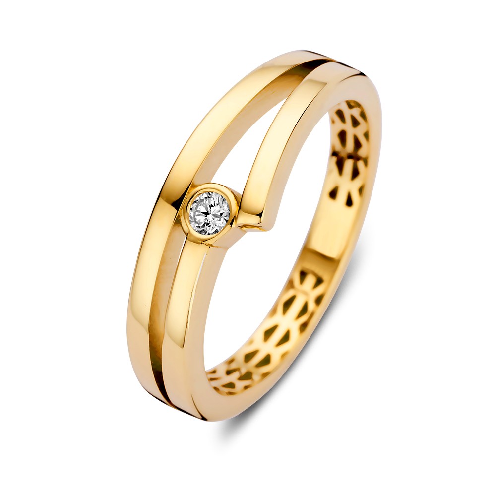 Geelgouden ring met zirkonia.
