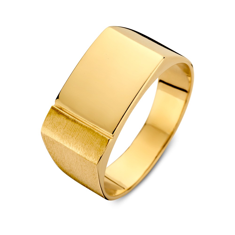 Geelgouden plaatring met een gematteerde en gepolijste finish.
