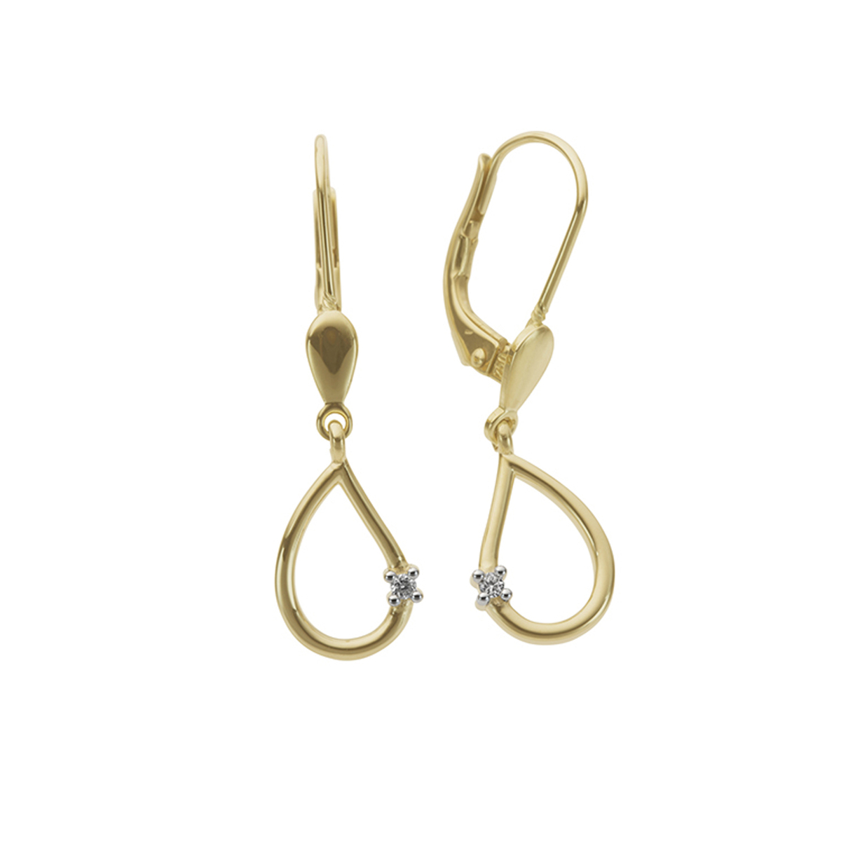 oorhanger geelgoud 18Kt met echte diamant 0.02Ct