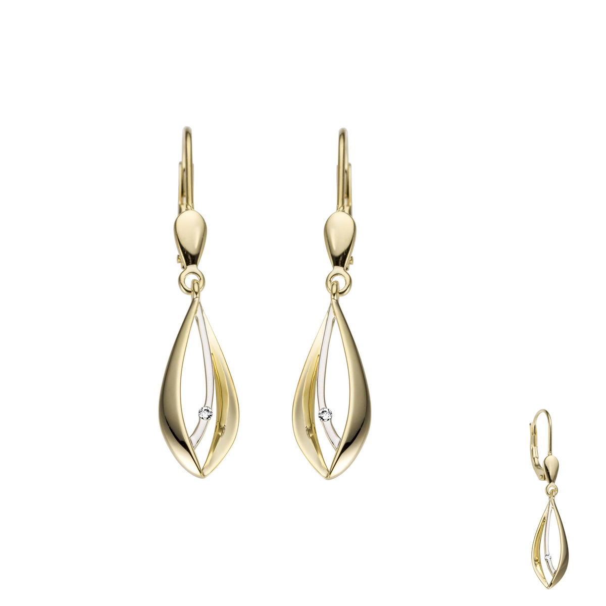 oorhanger geelgoud 18Kt met echte diamant 0.02Ct