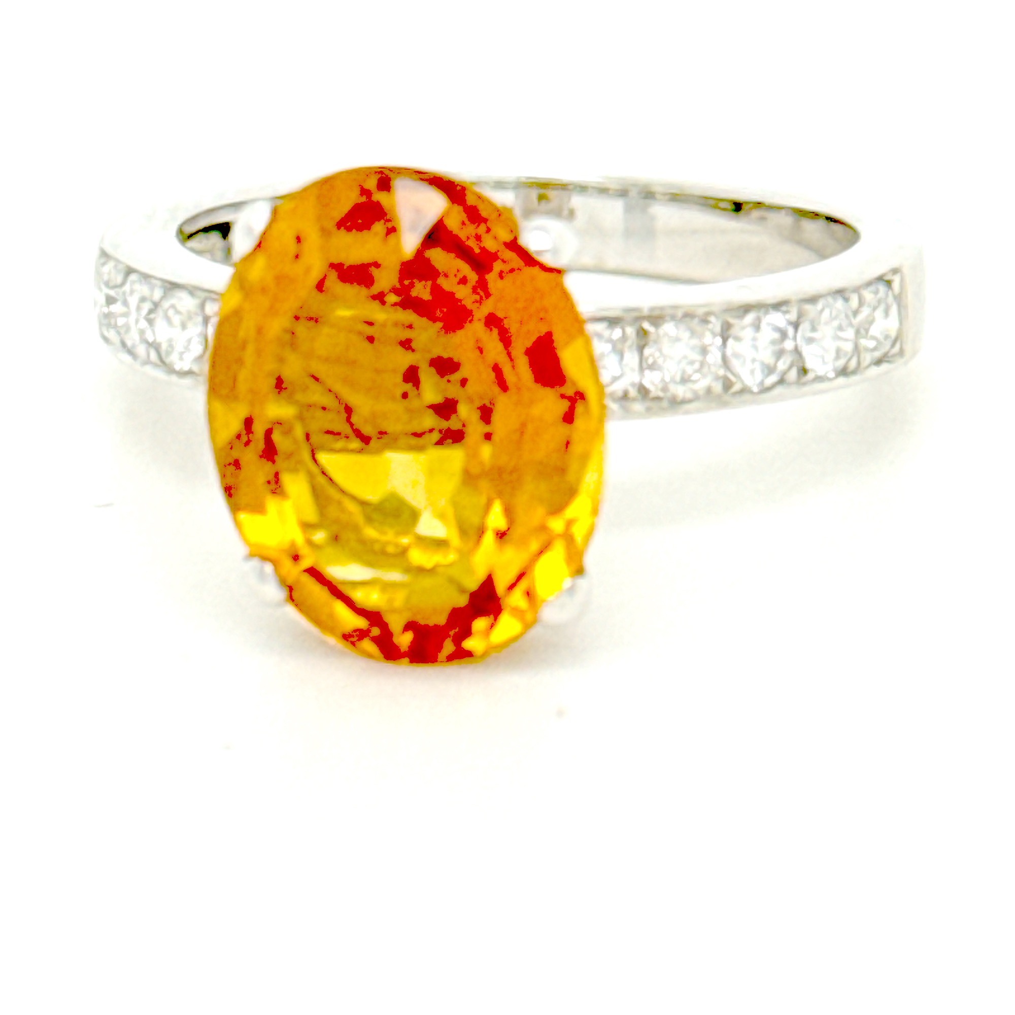Wit gouden 18 karaat ring met madera citrien centraal en 0.30ct briljant in de band