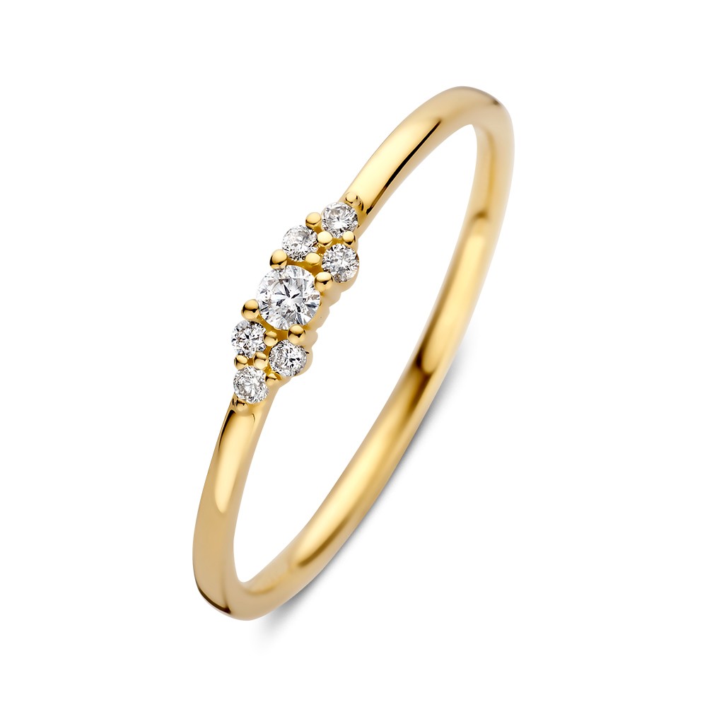 Elegante geelgouden ring met fijne diamantjes.
