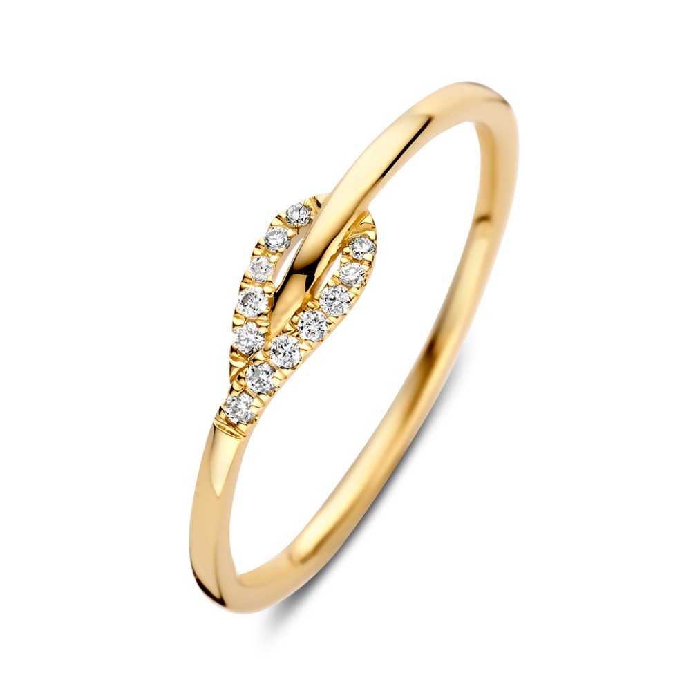 Elegante geelgouden ring met fonkelende diamanten.
