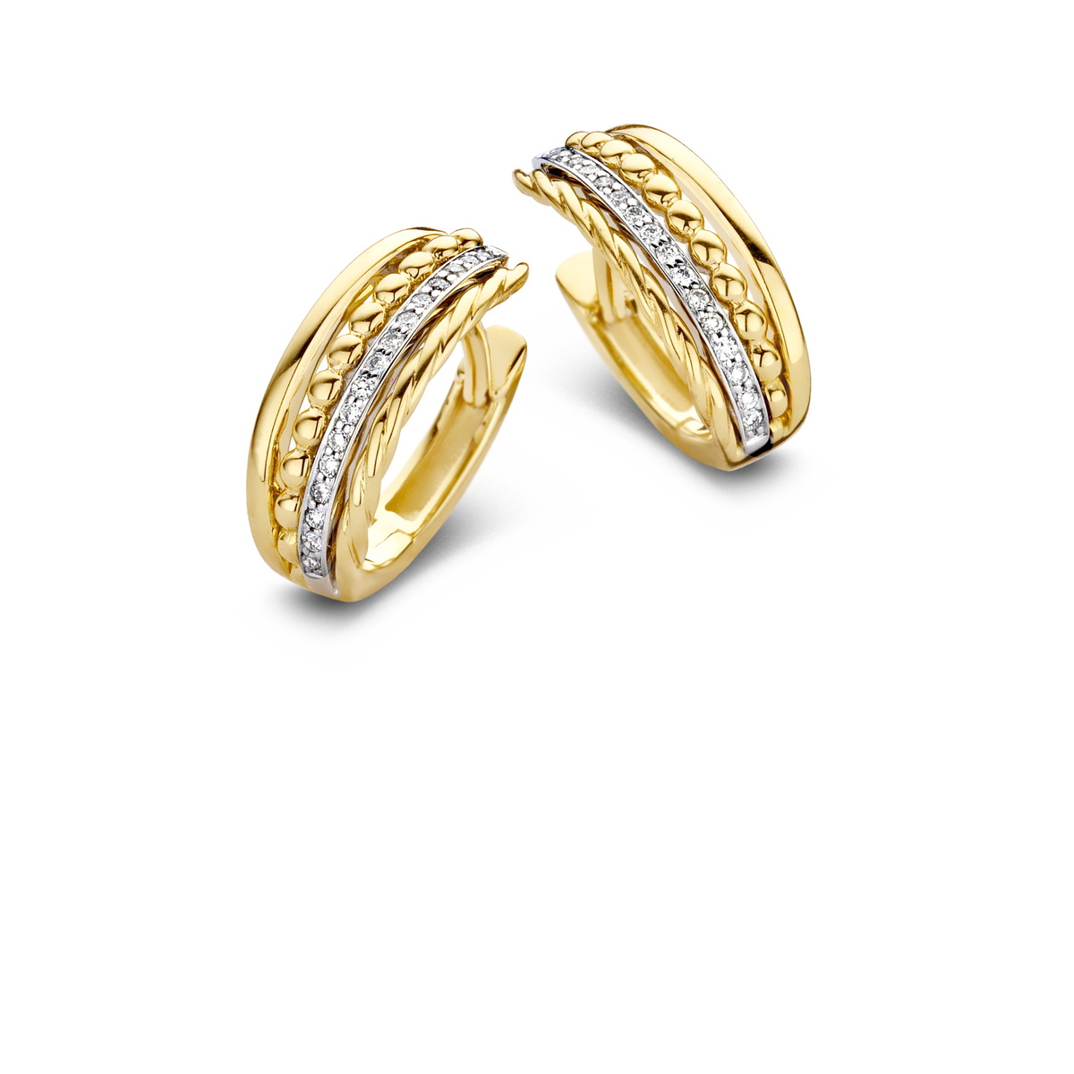 oorringen tweekleurig goud 18kt met echte diamanten 0.10Ct