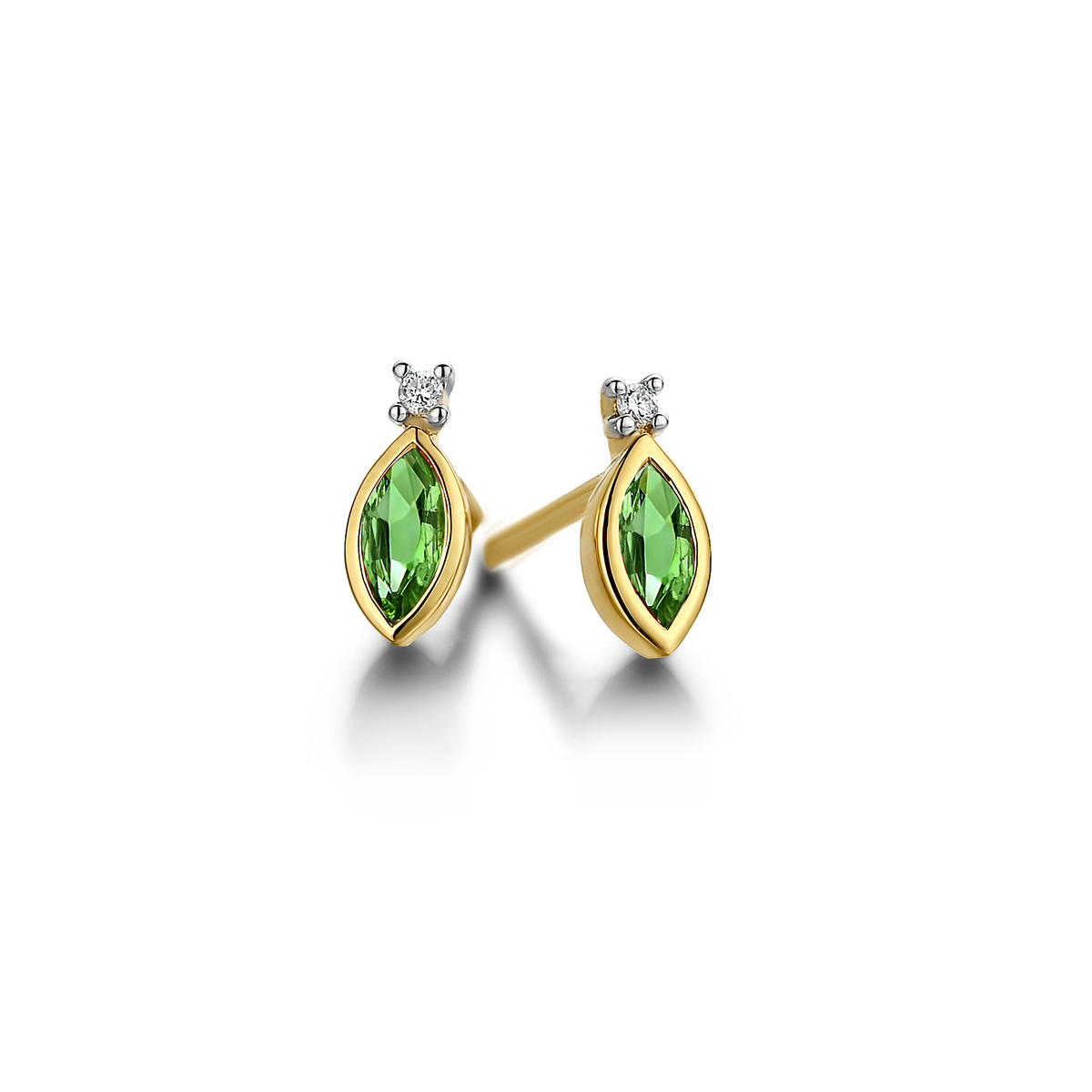 oorstekeres geelgoud 18Kt met smaragd 0.30Ct en echte diamant 0.02Ct