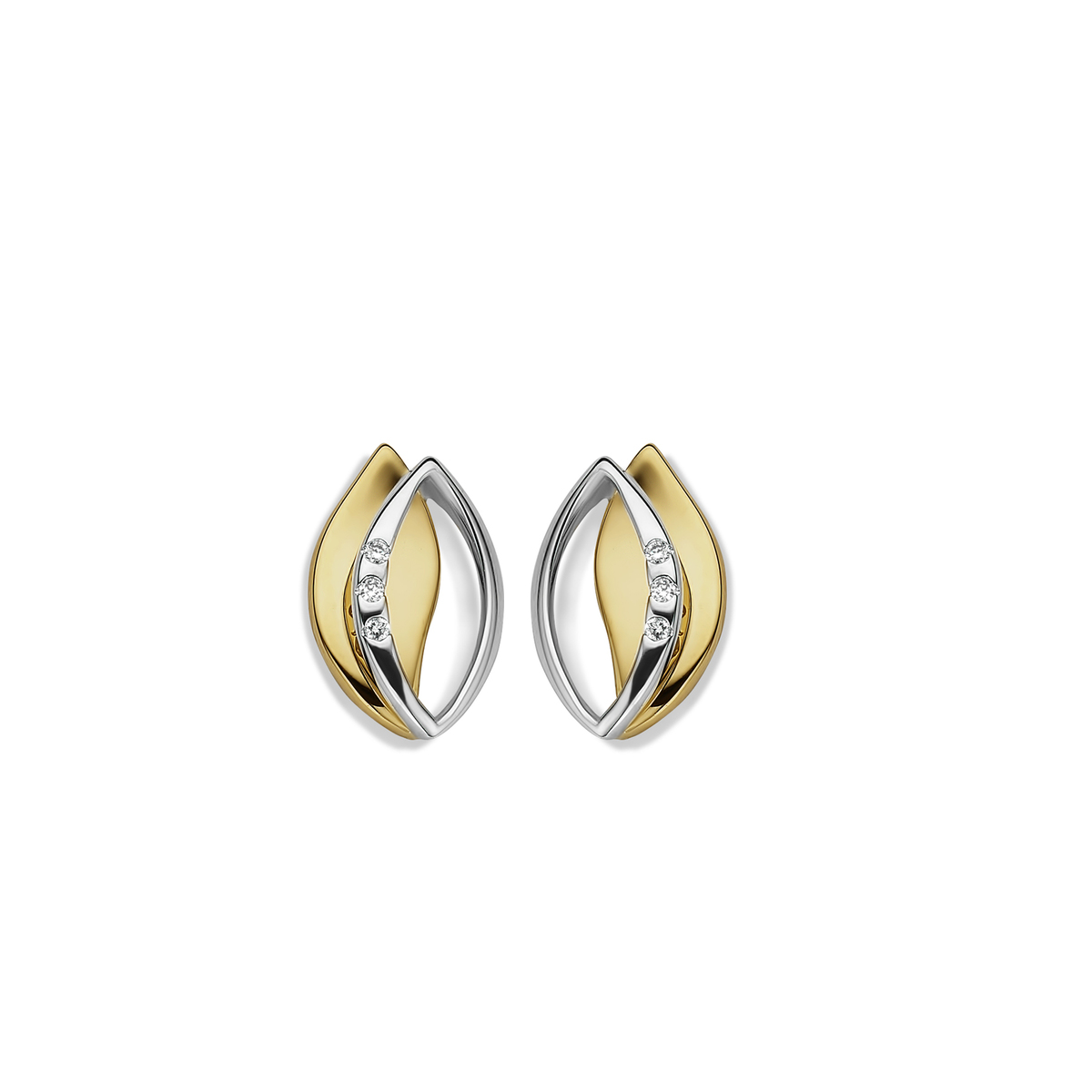 oorsteker geelgoud 18Kt met kleine diamant 0.02Ct
