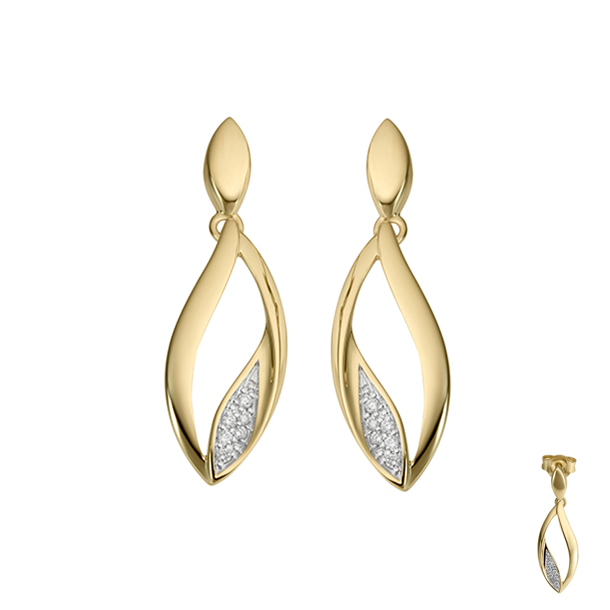 oorhangers geelgoud 18Kt met diamant 0.04Ct