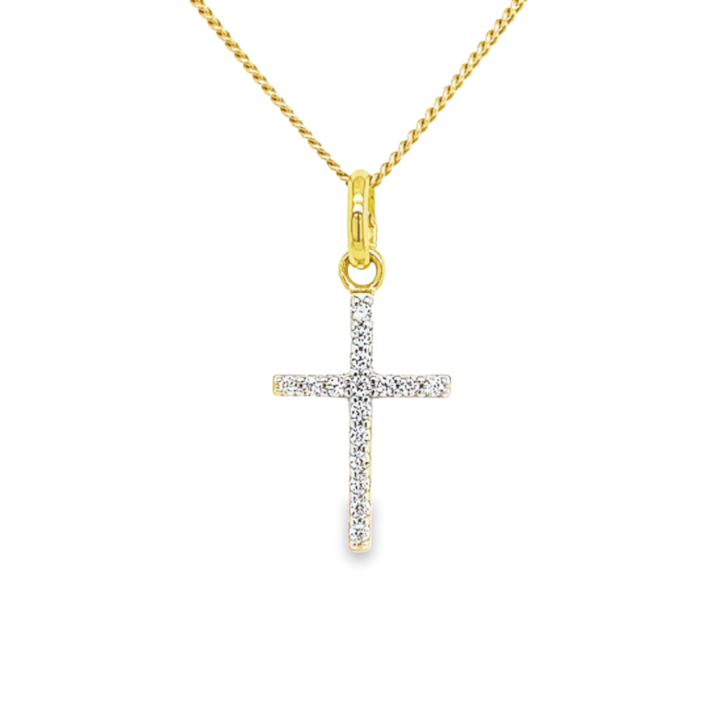 Geelgouden hanger Kruis met Zirkonia (excl collier)